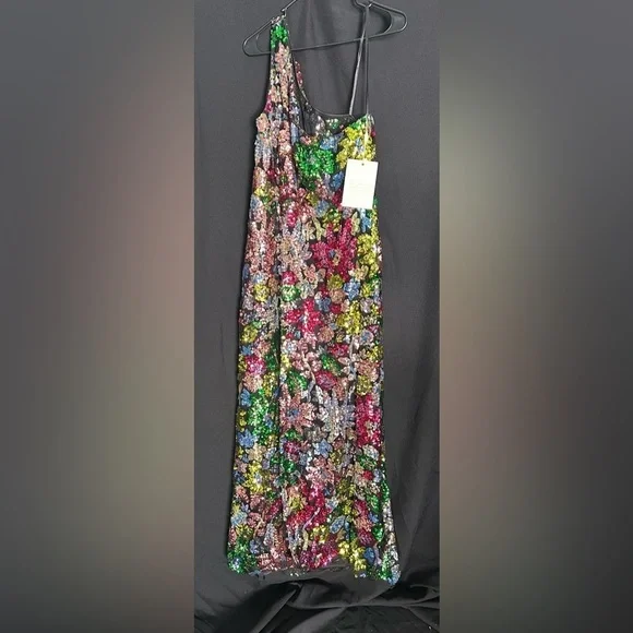 Mac Duggal 68545 NWT One Shoulder Floral Sequin Gown - Picture 4 of 7